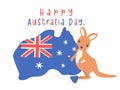 cute baby kangaroo cartoon with australian flag and map Royalty Free Stock Photo