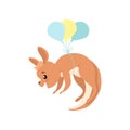 Cute Baby Kangaroo Flying with Balloons, Brown Wallaby Australian Animal Character Vector Illustration Royalty Free Stock Photo