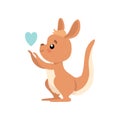 Cute Baby Kangaroo with Heart, Brown Wallaby Australian Animal Character Vector Illustration Royalty Free Stock Photo