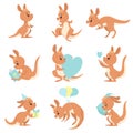 Cute Baby Kangaroo Set, Brown Wallaby Australian Animal Character in Different Situations Vector Illustration Royalty Free Stock Photo