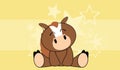 Sweet sitting horse kawaii cartoon illustration card