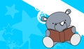 Cute baby kawaii rhino cartoon reading cartoon background