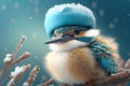 Cute Baby Kingfisher Wearing A Hat Royalty Free Stock Photo