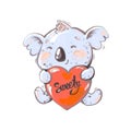 Cute baby Koala Bear holding red heart with word sweety