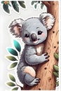 A cute baby koala climbing a tree, adorable, cute face, animal creatures, stunning, stickers Royalty Free Stock Photo