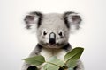 Cute Baby Koala Portrait in Vibrant Minimalist Studio. Generative AI Illustration