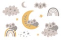 Cute baby koala sleeping on the moon clipart collection Grey kids moon, baby animal, cloud rainbow, stars