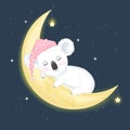 Cute baby koala sleeping on the moon illustration Royalty Free Stock Photo