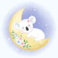 Cute Baby Koala sleeping on the moon hand drawn illustration Royalty Free Stock Photo