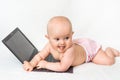 Cute baby with laptop computer Royalty Free Stock Photo