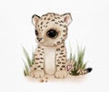 Cute Baby Leopard Jungle Isolated Illustration Watercolor Grass Baby
