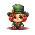 Cute Baby Leprechaun On White Background Logo Digital Art. Generative AI