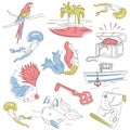 Cute baby linear icons about sea adventures