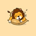 Cute baby lion cartoon sleeping face on pillow flat vector icon illustration Royalty Free Stock Photo