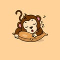 Cute baby lion cartoon sleeping face on pillow flat vector icon illustration Royalty Free Stock Photo