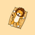 Cute baby lion cartoon sleeping on pillow flat vector icon illustration Royalty Free Stock Photo