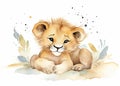 Cute baby lion cub animal watercolor childrens print Royalty Free Stock Photo