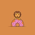 Cute Baby Lion Donuts. Character, Mascot, Icon, Logo, Cartoon and Cute Design. Royalty Free Stock Photo