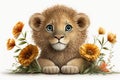 Cute Baby Lion kawaii cute big eye multicolor isolate on white background Royalty Free Stock Photo