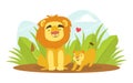 Cute Baby Lion and Parent, Happy Wild African Animals Family Cartoon Vector Illustration Royalty Free Stock Photo