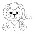 Cute Baby Lion Sitting. Colouring Lion. Vector Lion Cub Royalty Free Stock Photo