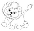 Cute Baby Lion Walking. Colouring Lion. Vector Lion Cub