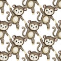 Cute baby monkey. Hand drawn adorable watercolor african animals illustration on white background. Seamless pattern Royalty Free Stock Photo