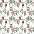 Cute baby monkey. Hand drawn adorable watercolor african animals illustration on white background. Seamless pattern Royalty Free Stock Photo