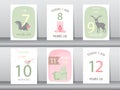 Cute baby month anniversary card, Milestone cards,Vector illustrations.