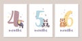 Cute baby month anniversary card with numbers and animals