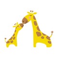 Cute baby and mother giraffe family illustration isolated on white background. Mom and child giraffe  cartoon character. Royalty Free Stock Photo