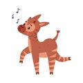 Cute baby okapi singing song. Funny wild African animal character cartoon vector illustration Royalty Free Stock Photo