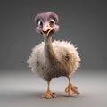 Cute baby ostrich isolated on gray background. 3d render