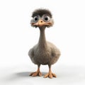Cute baby ostrich isolated on white background. 3D illustration