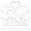 Cute baby owl in love black and white wedding poster, heart, arc, stair