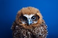 Cute Baby Owl Portrait in Bold Minimalist Studio. Generative AI illustration