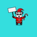 Cute Baby Panda Christmas Bring Blank Banner and Christmas Candy. Character, Logo, Icon And Inspiration Design.