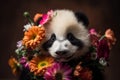 Cute baby panda flowers. Generate Ai