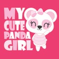 Cute baby panda is my cute panda girl vector cartoon illustration for baby shower card design Royalty Free Stock Photo