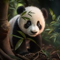 cute baby panda in the mysterious jungle adorable cute baby panda in the magical forest playing with leaves innocent panda