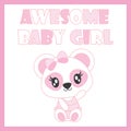 Cute baby panda welcome baby girl vector cartoon illustration for baby shower card design Royalty Free Stock Photo
