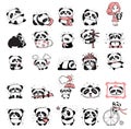 Cute baby pandas. Toy animals chinese symbols panda bear adorable funny baby mascot vector characters collection in