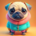 a cute baby pappy dog wearing coat full