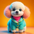 a cute baby pappy dog wearing coat full