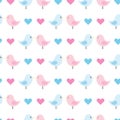 Cute baby pattern with blue and pink birds.Vector background. Royalty Free Stock Photo