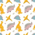 Cute baby pattern with dinosaurs, reptiles and lizards. Seamless background