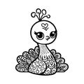 Cute Baby Peacock Line Art Vector Coloring Page