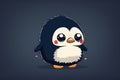 A cute baby penguin cartoon character on a navy blue background. AI