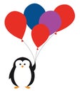 Cute little baby penguin holding colorful balloons, vector or color illustration Royalty Free Stock Photo