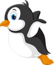 Cute baby penguin jump from the snow to the cold sea Royalty Free Stock Photo